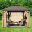 Tatuo Gazebo Universal Replacement Mosquito Netting 8 x 8 ft Outdoor Mesh Net Screen 4 Panel Sidewall Gazebo Curtains, with Zipper for Patio Canopy Porch Garden Camping (Khaki)