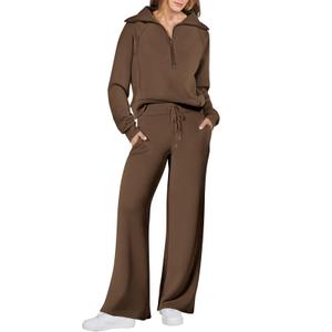 ANRABESS Womens 2 Piece Sweatsuits Turtleneck Sweatshirts Sweatpants Tracksuit Sets 2024 Fall Sweat Lounge Matching Outfits Brown Small