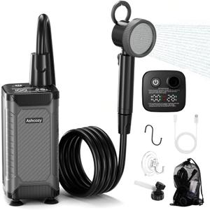 Portable Shower for Camping, 8000mAh Rechargeable Camping Shower Pump with Intelligent LED Display, LED Display, Filtered Showerhead Outdoor Camp Shower for Hiking, Travel, Car, Pet Bath