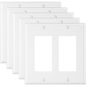 VCELINK (UL Listed) Double Light Switch Cover 5 Pack, 2 Gang Decora Wall Plate White, 4.50" x 4.56" Light Switch or Receptacle Cover Plates