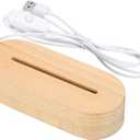 PATIKIL Wooden LED Light Base Stand, Oval Wooden 3.74" x 0.2" Warm White Lights Display Pedestals for Acrylic Nightlight Crystal Art, Wood Color