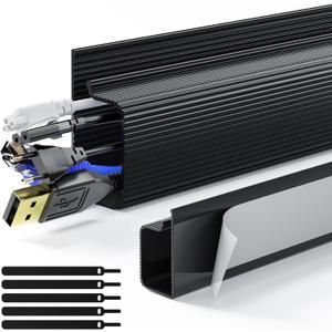 Delamu 2 Pack Safe & Tidy Cable Management Solution - Protect Kids & Pets with Home & Office Cable Management Under Desk,Cable Organizer, Cable Management Kit,Cord Organizer for Desk, 15.7inX2 (Black)