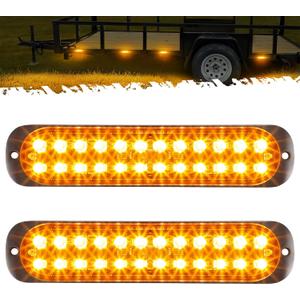 Partsam 2Pcs 7.5 inch Aluminum Housing Amber 24LEDs Trailer Side Marker Turn Signal Light, Surface Mount Clearance Lights of Truck Tractor RV Pickup, IP67 Waterproof