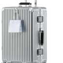 HotWay Carry On Luggage with Leather Handle, PC Zipperless Suitcase with Spinner Wheels and TSA Locks, 22x14x9 Airline Approved Luggage for Travel, Silver, 20 Inch