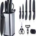 RAXCO Knife Set with Block,10-Piece Kitchen Knives Stainless Steel,Pro-sharpened for Cooking,Slicing,Mincing,Dicing,Black