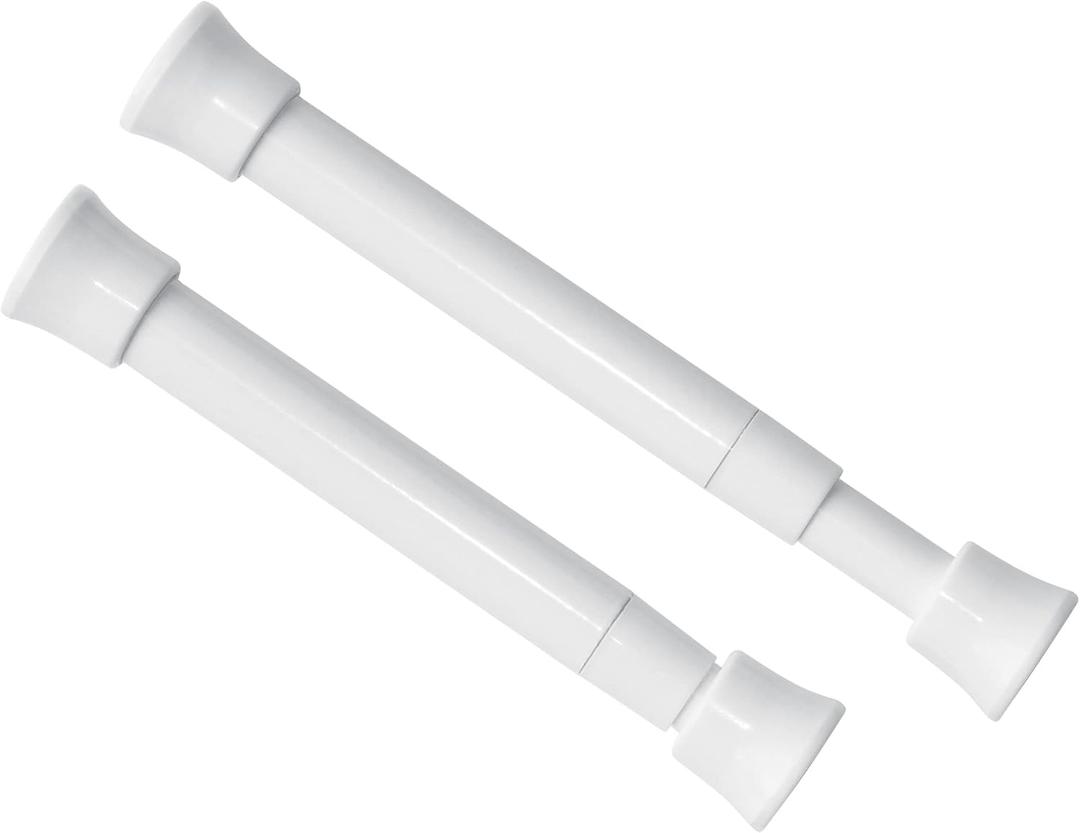 KXLife Pack of 2 Smallest Spring Tension Curtain Rod 5.25 to 7.5 Inch, Mini Thin Tension Rod No Drill for Narrow Window, Cupboard Dividers, White