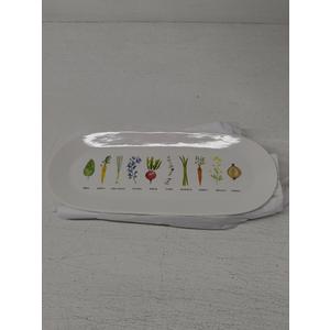 White Ceramic Oval Serving Platter with Print