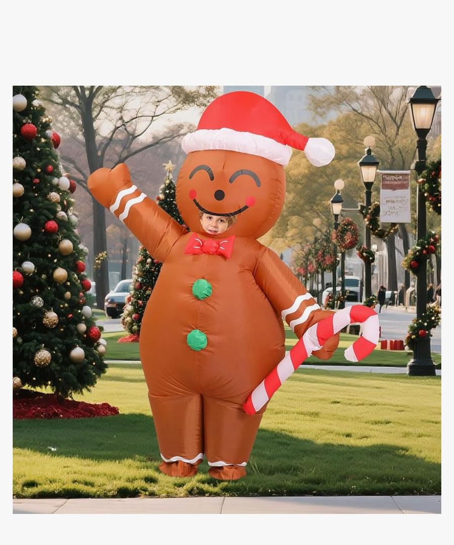 Gingerbread Costume Kids,Ages 9-12 Inflatable Funny Blow up Christmas Character Ginger bread man Costumes