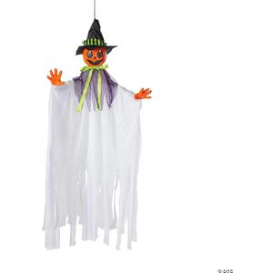 Animated Smiling Pumpkin Scarecrow Hanging Halloween Prop Decoration 47"