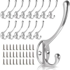 Wall Hooks for Hanging, 15-Pack Heavy Duty Metal Coat Hooks, for Living Room, Bathroom, Kitchen, Bedroom for Towel, Hat, Key, Closet, Bag (Silver)