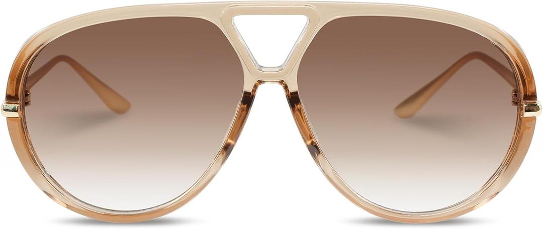 Retro Polarized Aviator Sunglasses for Women Men Oversized Classic 70s Trendy Square Sun Glasses Vintage Shades (Beige Frame/Brown)