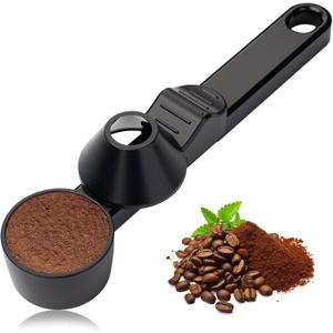 3 x Coffee Scoop with Funnel for Ground Coffee, Protein Powder & Tea, for Reusable K-Cup Refillable Pods, 2 Tablespoon Mess-Free, Funnel Design Prevents Spills (Black, 1 Pack)