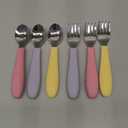 Elk and Friends Kids Silverware with Silicone Handle | Childrens Safe Flatware | Toddler Utensils | Baby Spoons + Forks | Stainless Steel Cutlery | Dishwasher Safe | 6 Pieces (Blush/Lilac/Lemon)