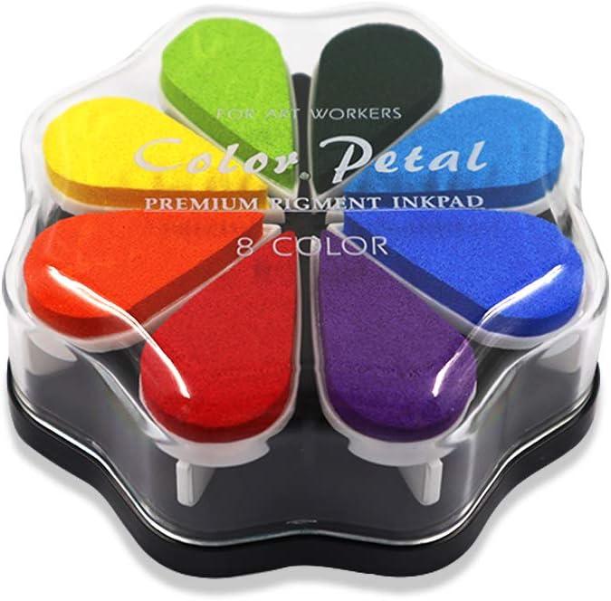 8 Colors Petal Shape Craft Ink Pad Stamps Partner DIY Color, Finger Ink Stamp Pads, Rainbow Rubber Pad for Card Making, Scrapbook, Painting