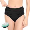 Period Swimwear High Waisted Bathing Swimsuit Bottoms Tummy Control for Women Teens (XX-Large, Black)