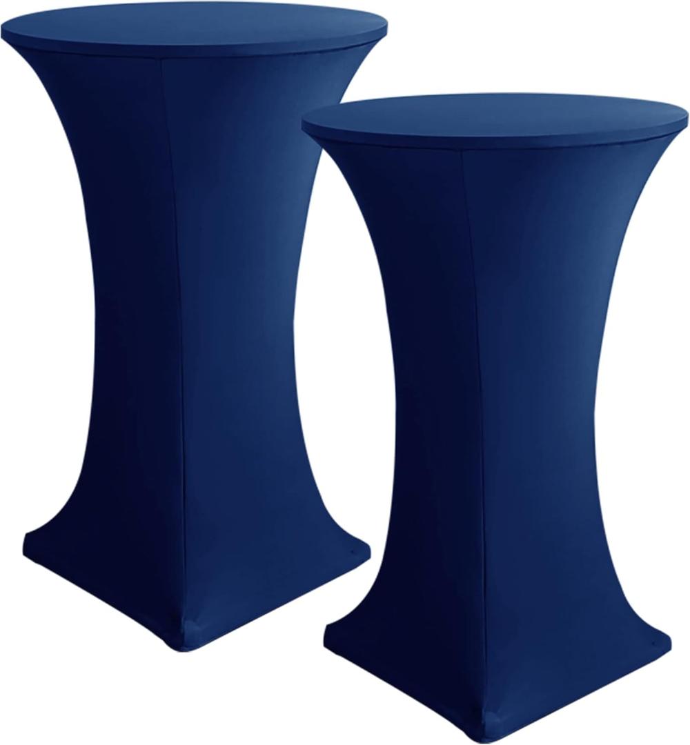 HolidayIdeas Cocktail Table Covers, 2 Pack - Fitted Stretch Spandex Square Corners Cocktail Tablecloths (Blue, Fit for 30"-32" Diameter x 43" Height Tables)