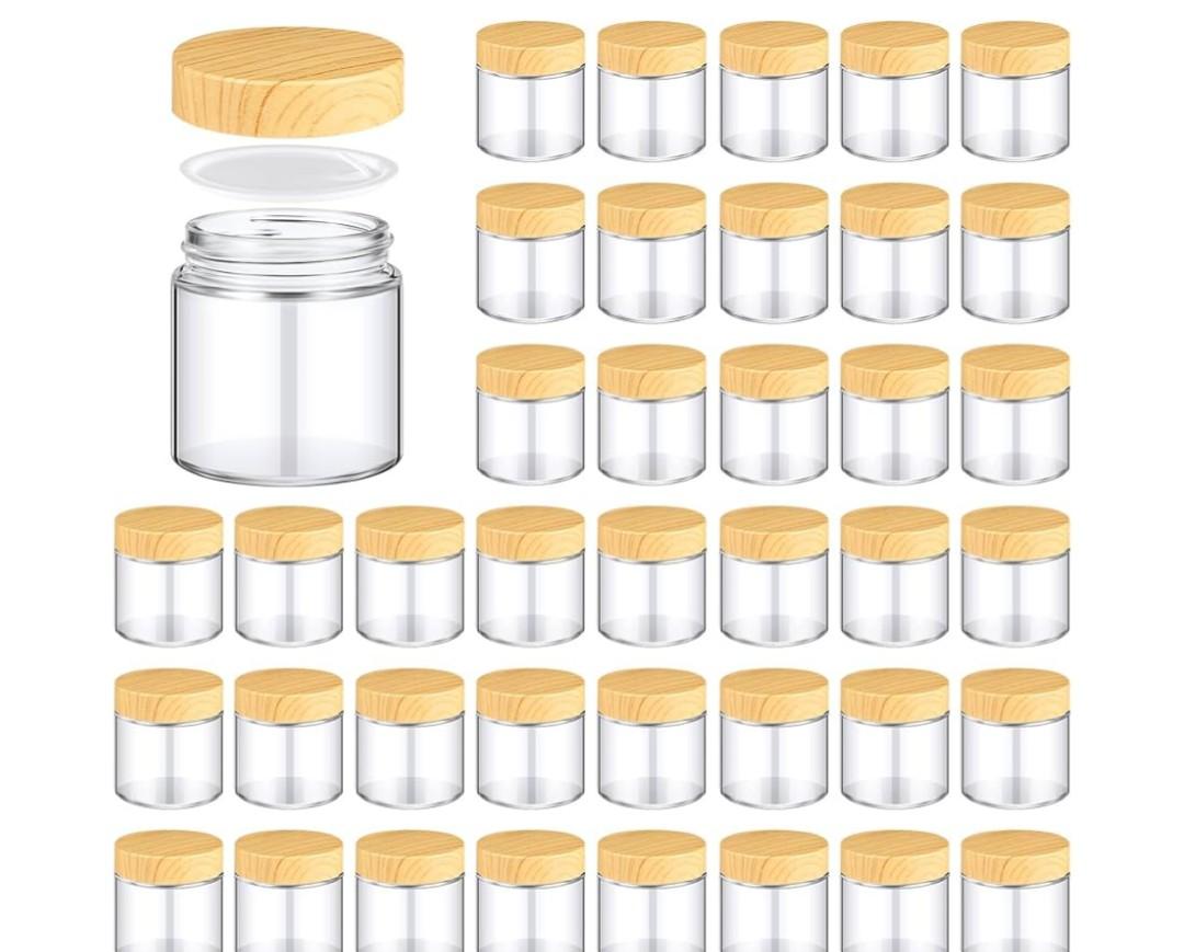 Norme 36 Pcs 4 oz Glass Jars with Lids Empty Small Glass Containers and Inner Liners Reusable Cosmetic Jars Round Airtight Bottles with Plastic Woodgrain Lids for Travel