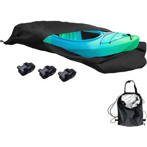 LC LICTOP 420D Kayak Cover Canoe Cover Silver Coated Sunlight Resistant Waterproof All-Weather Marine Grade Polyester Fabric Boat Storage Cover Fit for Up to 10Ft Length, Black