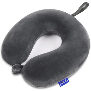Travel Pillow Memory Foam for Airplanes - Neck Pillow for Traveling, Car, Home, Flight Pillow for Sleeping with Attachable Snap Strap Soft Washable Cover, Provide Head Neck Support Rest, Dark Gray