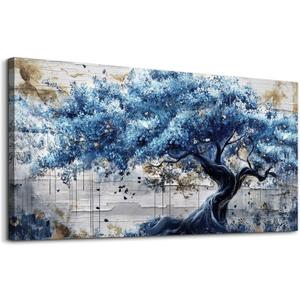ERQINHUA Canvas Wall Art For Living Room Large Wall Decor For Bedroom Office Decor Blue Tree Wall Paintings Farmhouse Abstract Watercolour Pictures Artwork Home Decor Ready To Hang Posters 24"X48" (48L" x 24W", Blue Tree Painting 1)