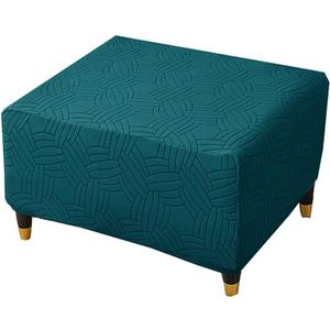 Square Stretch Soft Ottoman Cover 3D Jacquard Square Footrest Stool Slipcovers with Elastic Bottom (Deep Teal,Large)