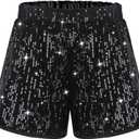 WELAKEN Sparkly Sequin Shorts for Girls Kids High Waist Elastic Party Dance Shorts Black 12Y