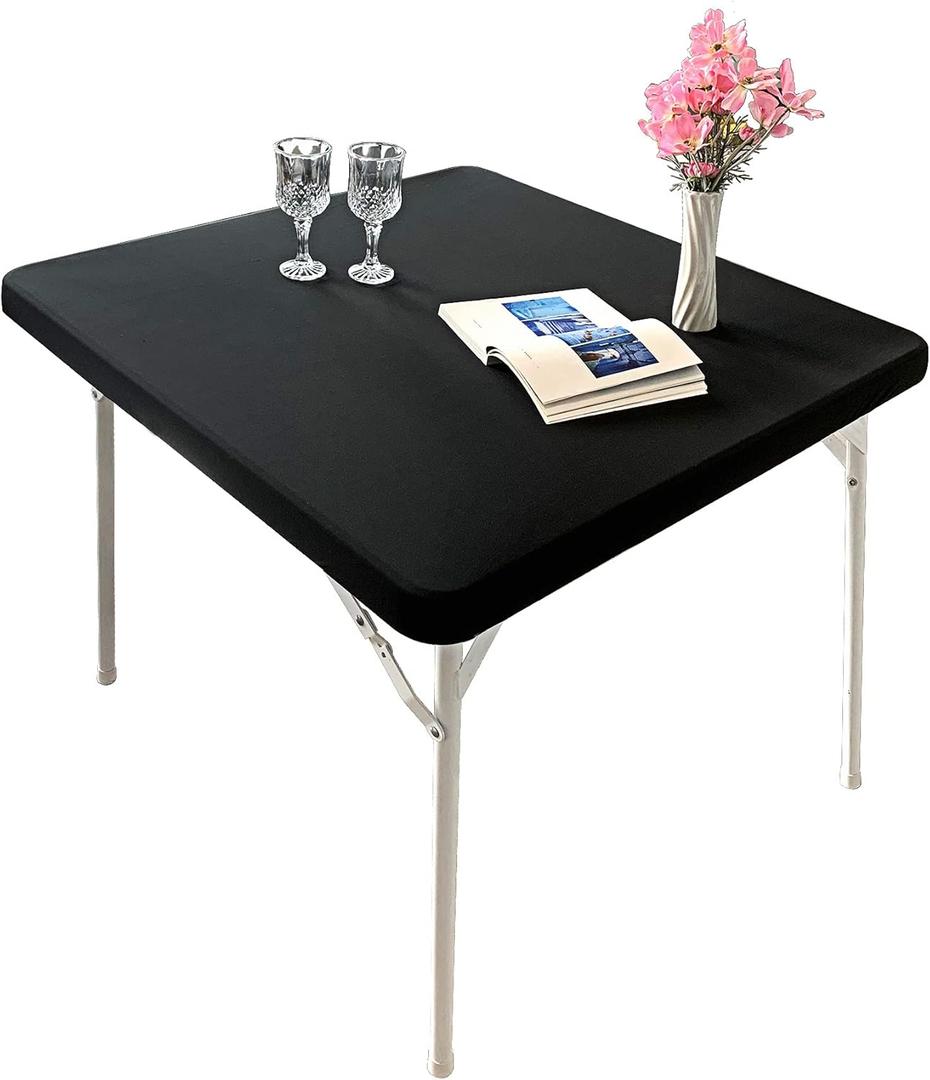 Cocktail Fitted Spandex Stretch Square Table Covers Caps Elastic Square Tablecloth Black Table Topper 36x36 Inch (36x36 inch, Black)