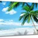 Arjun Beach Painting Blue Ocean Picture Canvas Wall Art Tropical Palm Tree Modern Landscape Artwork Framed Large Size for Living Room Bedroom Bathroom Dinning Room Home Office Wall Decor, 48"x24"