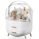 Makeup Organizers, Make Up Organizer for Vanity, Countertop Cosmetic Storage with Drawers and Transparent Cover for Bedroom Bathroom, White