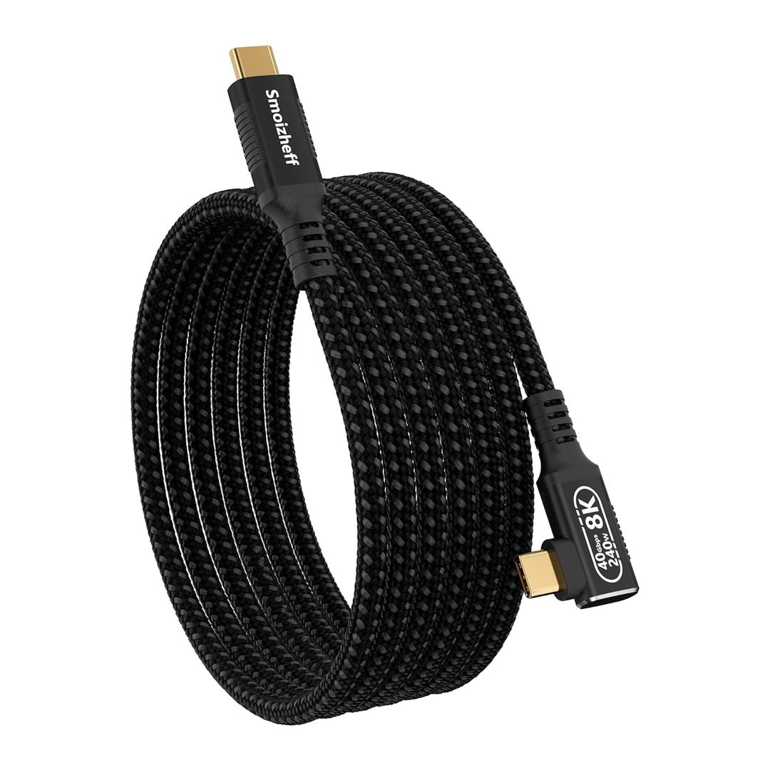 6.6ft/2m Thunderbolt 4 USB-C Cable, 90-Degree Right Angle for Extended Reach & Neat Setup,40Gbps Data Transfer, 240W PD Charging, 8K Video Output, Compatible with M_acBook Pro, SSD,Docking Station