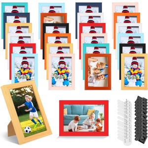 Roowest Set of 24 Picture Frame Bulk with Acrylic Sheet 4 x 6 Inch Photo Collage Frames with Invisible Nail and S Hooks for Wall Table Top Display(Soft Color)