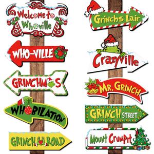 20Pcs Christmas Decoration Greenchmas Yard Sign Greenchmas Outdoor Christmas Photo Proops Greench Arrow Yard Sign Outdoor for Xmas Party Supplies