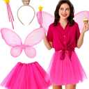 Mepase 4 Pcs Halloween Fairy Costume for Women Book Character Teacher Accessories Wing Tutu Skirt Crown Hairband Magic Wand