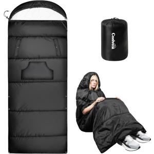 Adjustable Height Sleeping Bag for Adults - Wearable 3-Season Lightweight Waterproof with Arm Ports & Windproof Hood Design for Camping Hiking Backpacking(31.5x87)