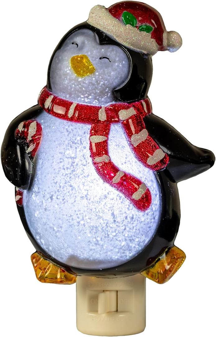 Novelty Lights LED Lamp Penguin with Scarf Christmas Decoration Night Light with Swivel Plug (Small)