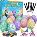 Blue Marble Easter Eggscavation Dig Kit - 12 Easter Egg Dig Bricks with Real Gemstones & Glow in The Dark Dinosaur Figures, Includes Dig Tools, Egg Hunt or Dig Party Activity, Easter Basket Stuffers