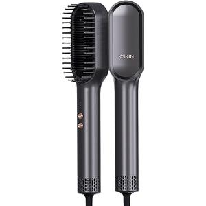 Ring Hair Straightener Comb and Blow Dryer 2 in 1 for Women, Ceramic Tourmaline Constant Temperature Control, 30s Fast Heating, 3 Optional Mode, Cold Air Hot Air and Straight Hair