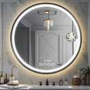 Wall-Mounted Round Bathroom Mirror with LED-Lights - 32 Inch Frame Vanity Mirrors(32" x 32", Black) (32"L x 32"W)