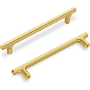 Lardmon 10 Pack Brushed Gold Modern Cabinet Pulls 6.5 Inch(165mm) Total Length | 5 Inch(128mm) Hole Center Bar Pulls Kitchen Cabinet Handles Solid Drawer Pulls Heavy Duty Kitchen Cabinet Hardware