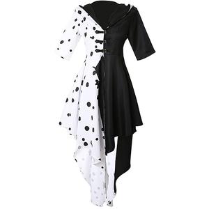 Cruella Devil Costume Women Adult Cruella Cosplay Dress Gloves Halloween Suit, 2xl