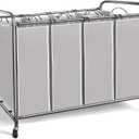 STORAGE MANIAC Laundry Sorter 4 Section, 47.8 Gal (181 L) Laundry Hamper with Wheels, Clothes Divider Basket Sorter, Clothes Separator Hamper Cart with Wheels and Removable Bags, Gray