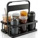 6 Cup Drink Carrier for Delivery - Foldable Drink Holder with Handle, Reusable Cup Carrier for Drinks, Portable Beverage Caddy Accessories for Parties, Camping, Car, Coffee & Bottles (Black)