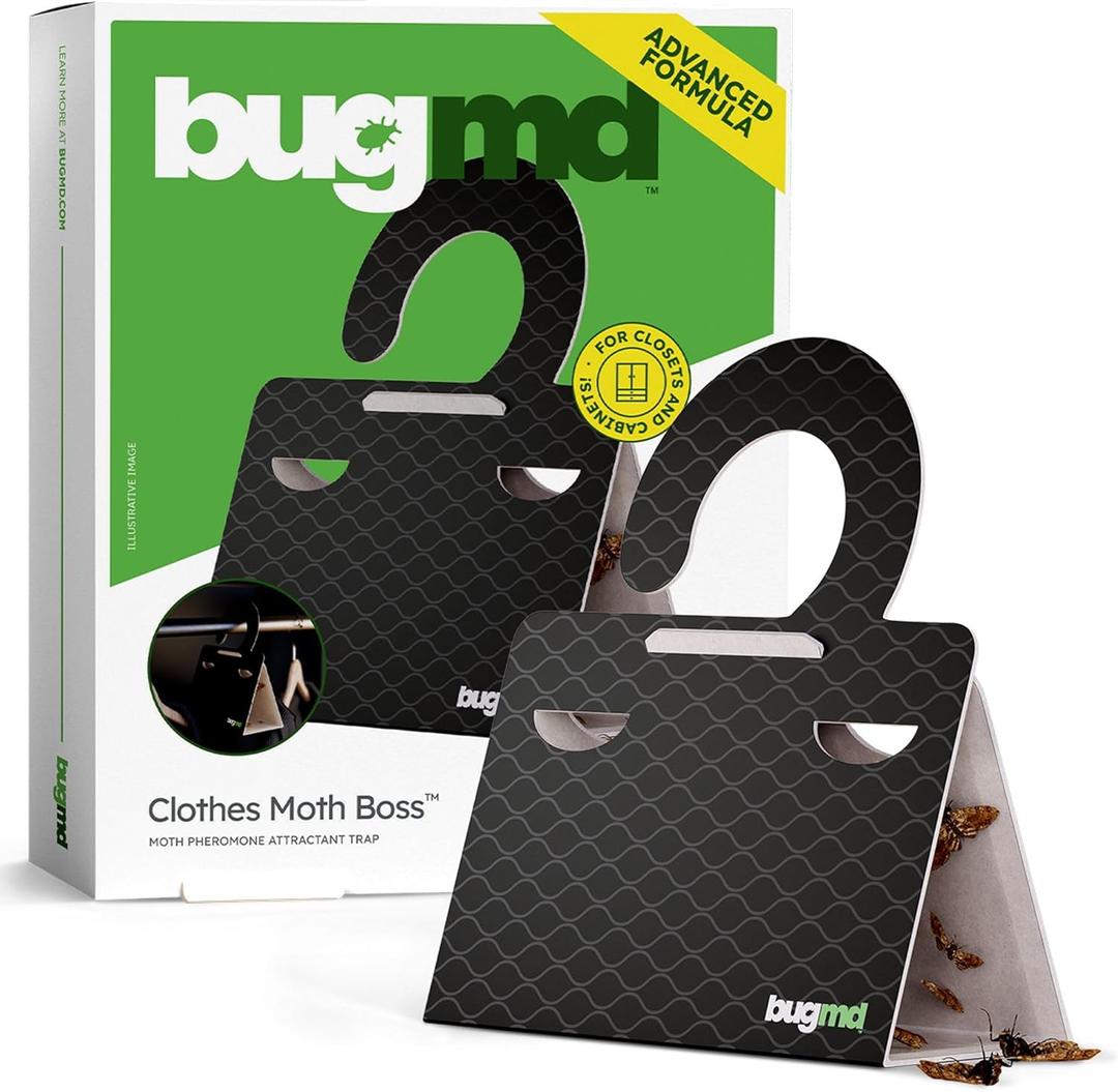 BugMD Clothes & Pantry Moth Traps (6 Count)  Sticky Glue Pheromone-Based Repellent for Closets, Cabinets & Wardrobes  Non-Toxic - Black