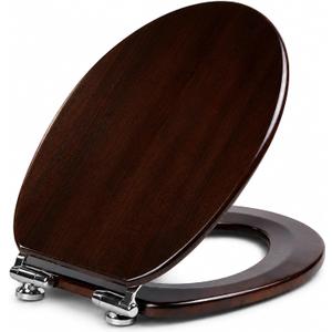 Solid Wood Elongated Toilet Seat with Soft Close Hinges, Decorative Style, Natural Wood, 18.5 x 34 Inches (Dark Brown)