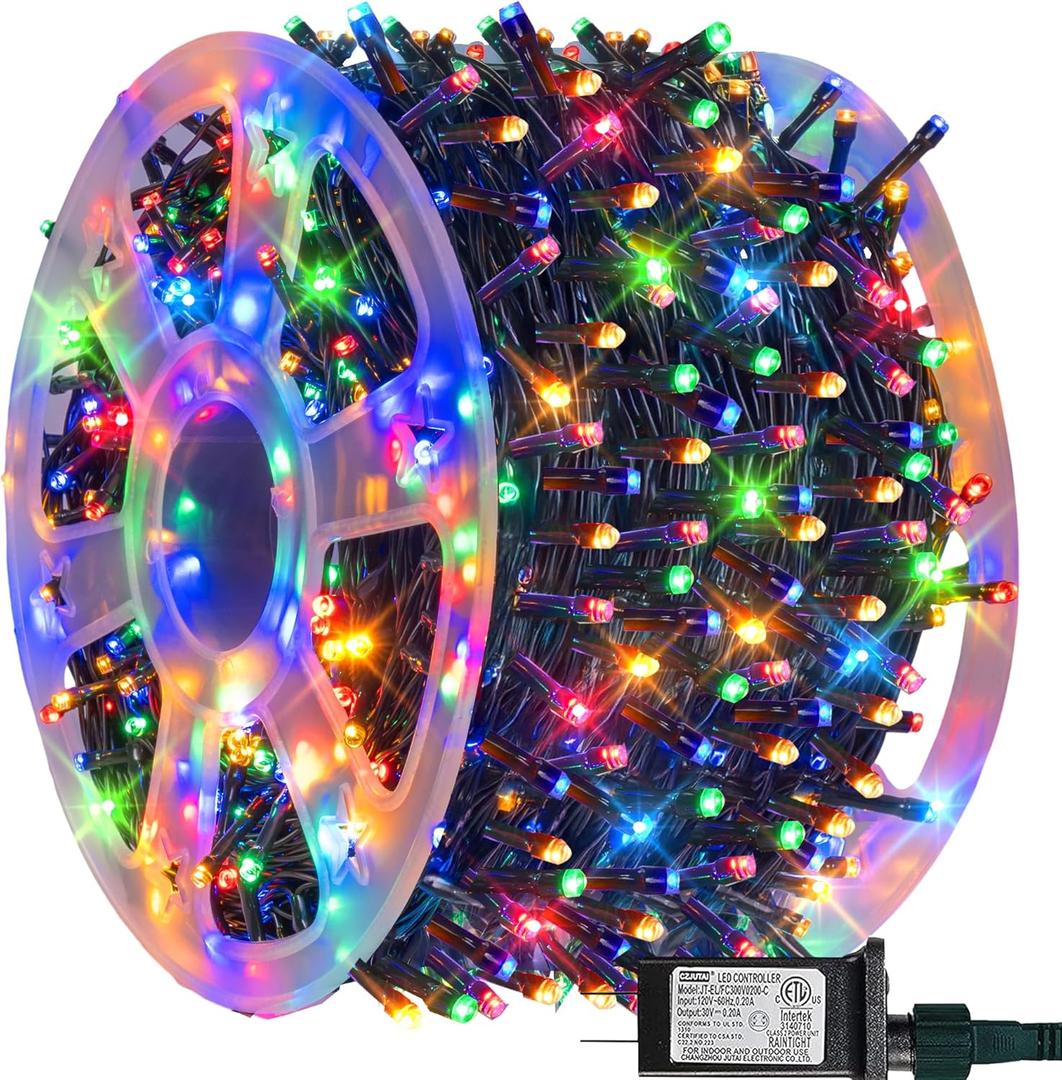 FUNPENY 164FT 500 LED Christmas Indoor Outdoor Decorative String Lights, 8 Modes Waterproof Green Wire LED Fairy Light for Xmas Party Wedding Garden Home Decoration (Multi-Colored)