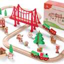 SainSmart Jr. Wooden Train Set 50 Pcs Train Set - Toy Train with Exquisite Box, Wood Train Track Set Fit for Major Brands, Ideal Railway Playset for Boys and Girls