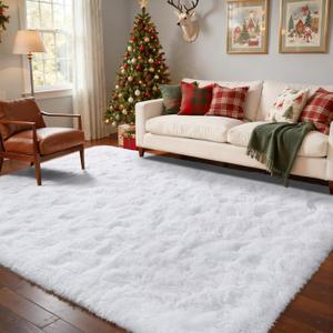 FinRec White Rugs for Bedroom Living Room, 5x7 Feet Fluffy Shaggy Area Rug, Non-Slip Soft Shag Rug for Nursery Kids Room Dorm Room Home Decor, Indoor Plush Floor Carpet 
