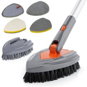 Eazer 4-in-1 Long-Handled Tub Scrubber-Versatile Bathroom Cleaning Brush with Shower Scrubber-Ideal Shower Cleaner Brush for Efficient Cleaning-Long Handle Scrub Brush for Shower, Tub, and Bathroom