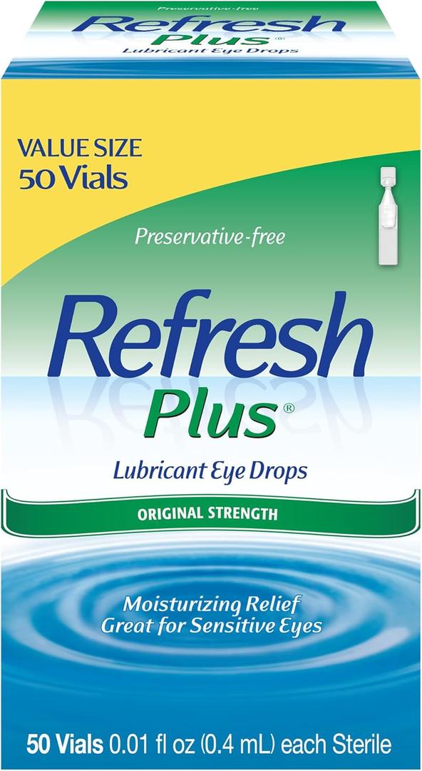Refresh Plus Lubricant Eye Drops, Preservative-Free, 0.01 Fl Oz Single-Use Containers, 50 Count, Packaging May Vary