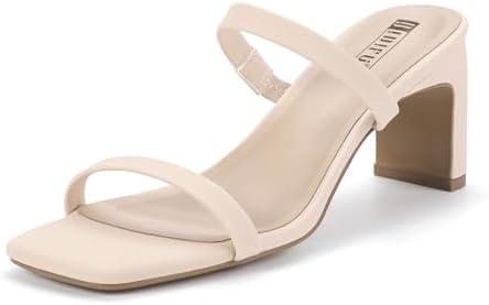 IDIFU IN3 Chunky Heels For Women Low Block Square Open Toe Heels Two Strap Slip On Comfortable Slides Heeled Sandals Sexy Wedding Prom Party Dress Shoes Cute Mule Short Heels, Size 8